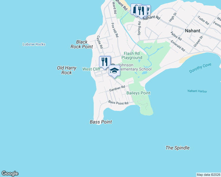 map of restaurants, bars, coffee shops, grocery stores, and more near 16 Irving Way in Nahant