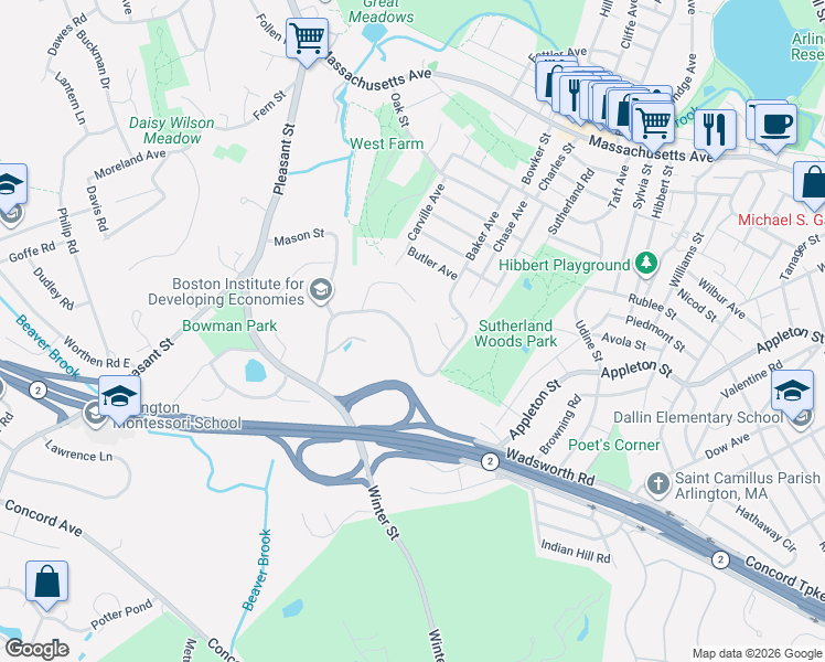 map of restaurants, bars, coffee shops, grocery stores, and more near 4 Compton Circle in Lexington