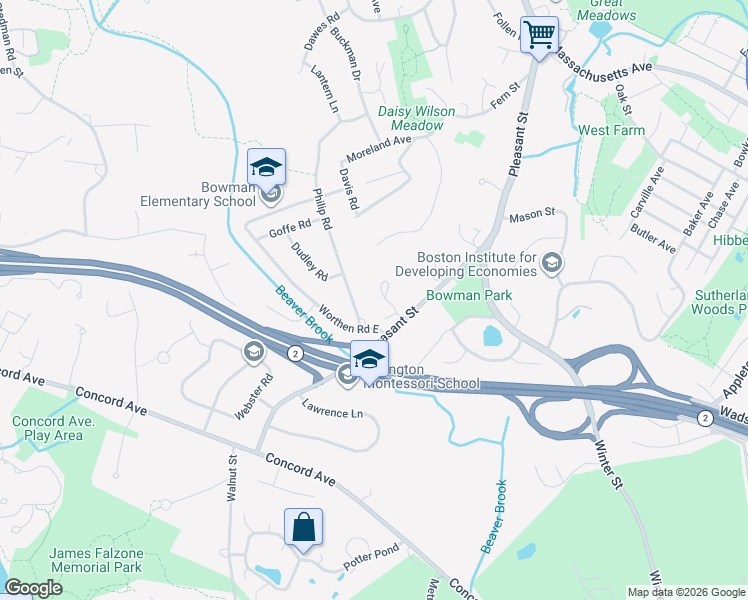 map of restaurants, bars, coffee shops, grocery stores, and more near 44 Philip Road in Lexington