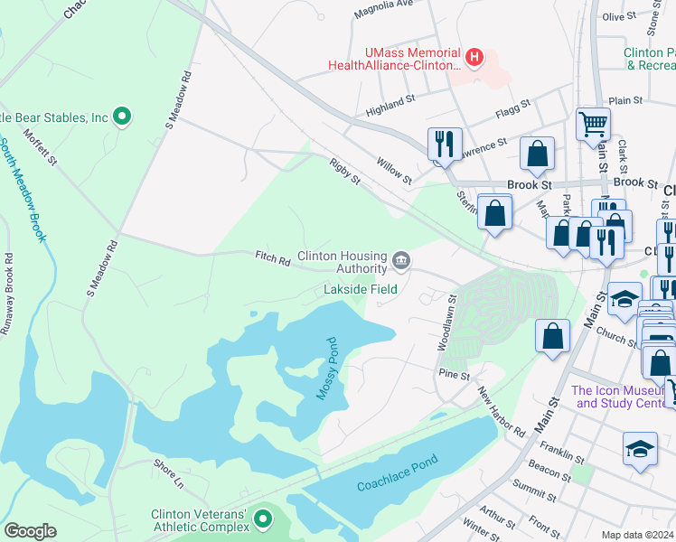 map of restaurants, bars, coffee shops, grocery stores, and more near 194 Fitch Road in Clinton