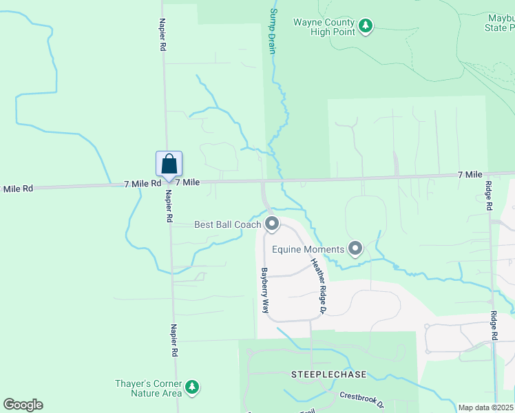map of restaurants, bars, coffee shops, grocery stores, and more near 19047 Angell Boulevard in Northville