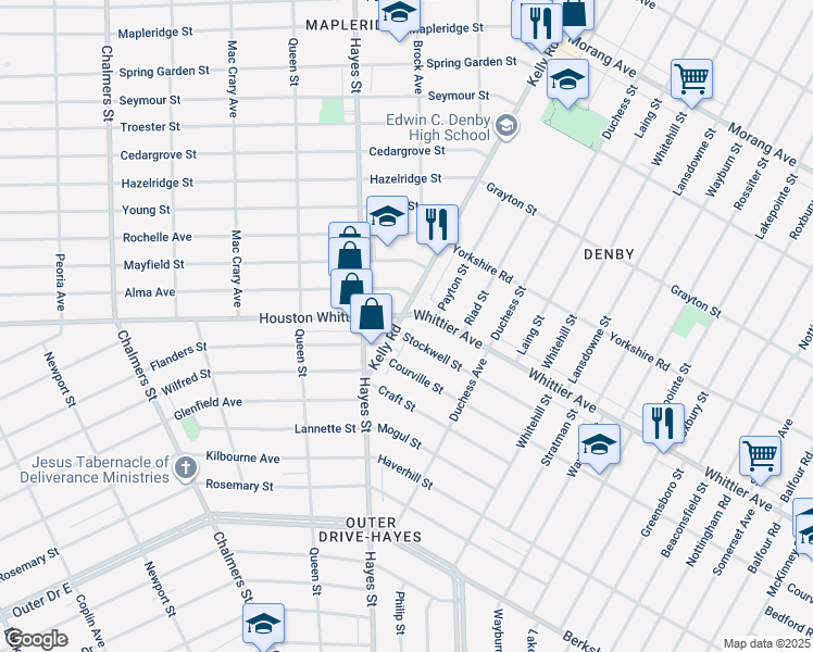 map of restaurants, bars, coffee shops, grocery stores, and more near 11440 Kelly Road in Detroit