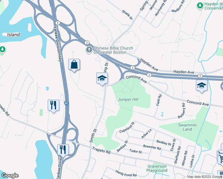 map of restaurants, bars, coffee shops, grocery stores, and more near 186 Spring Street in Lexington