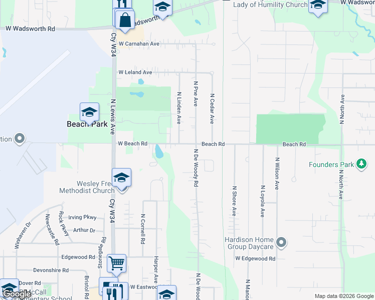map of restaurants, bars, coffee shops, grocery stores, and more near 38415 New York Avenue in Beach Park
