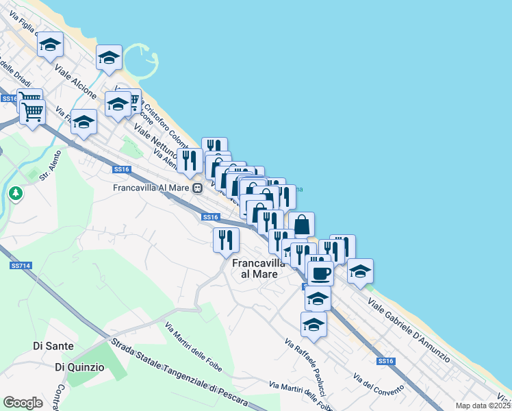 map of restaurants, bars, coffee shops, grocery stores, and more near 9 Piazza Sirena in Francavilla al Mare