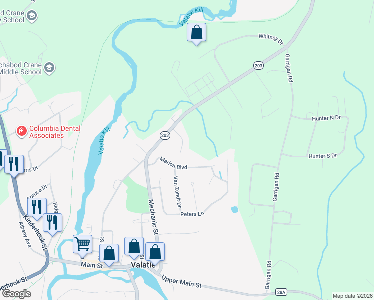 map of restaurants, bars, coffee shops, grocery stores, and more near 27 Nursery Lane in Valatie