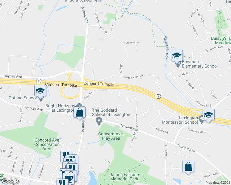 map of restaurants, bars, coffee shops, grocery stores, and more near 9 Piper Road in Lexington