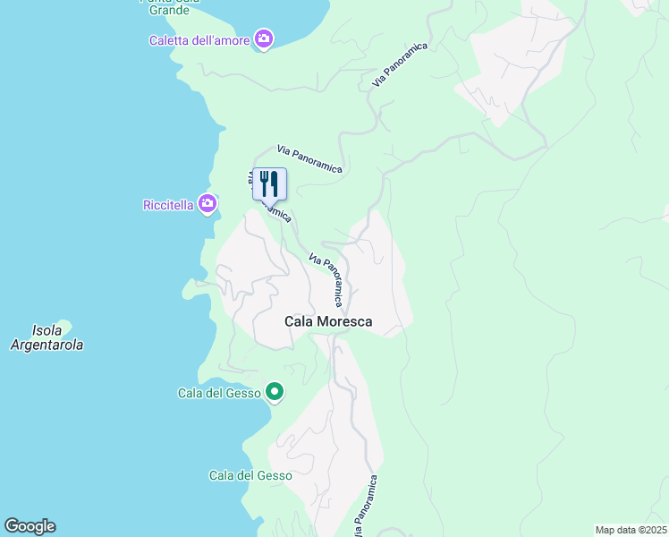 map of restaurants, bars, coffee shops, grocery stores, and more near 158 Via Panoramica in Cala Moresca