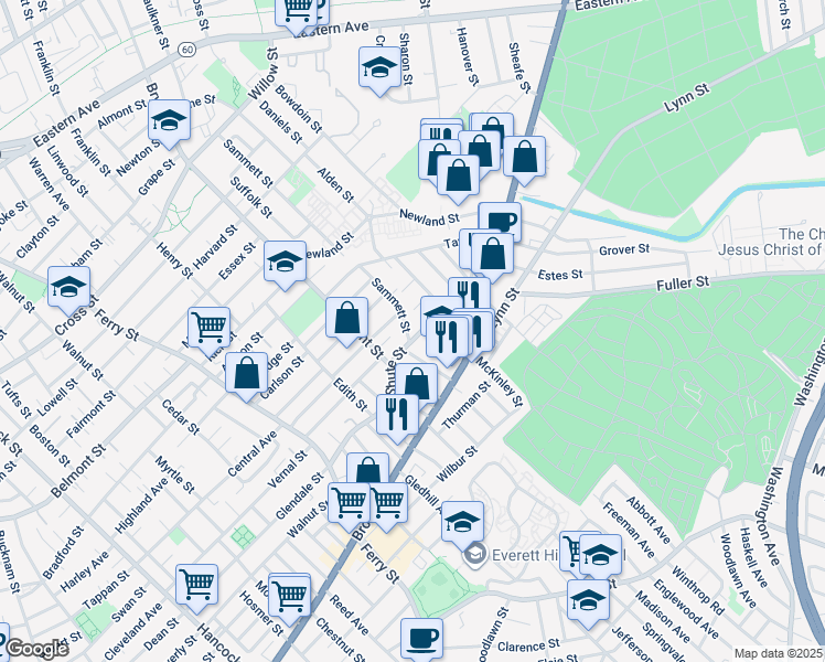 map of restaurants, bars, coffee shops, grocery stores, and more near 16 Berwick Court in Everett