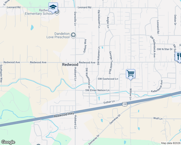 map of restaurants, bars, coffee shops, grocery stores, and more near 1533 Southwest Waterstone Drive in Grants Pass