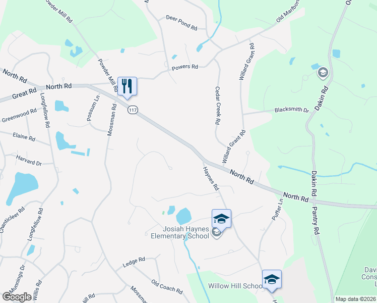 map of restaurants, bars, coffee shops, grocery stores, and more near 403 North Road in Sudbury