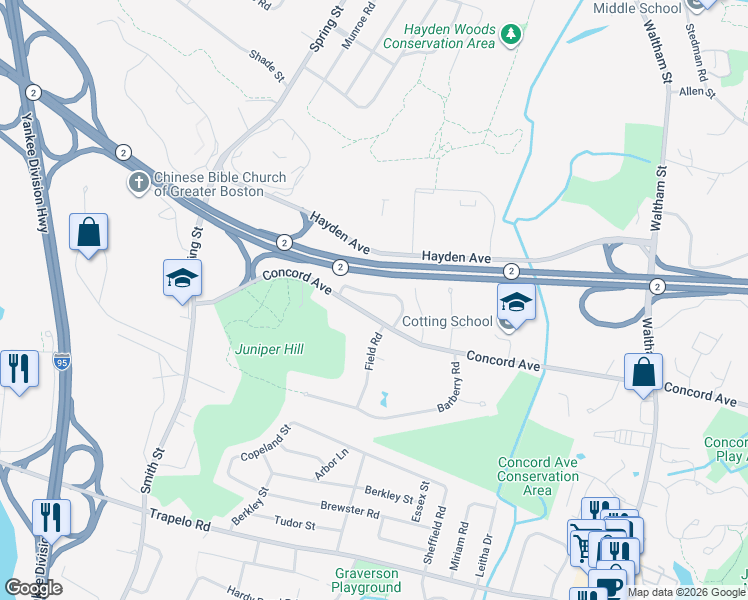 map of restaurants, bars, coffee shops, grocery stores, and more near 19 Benjamin Road in Lexington