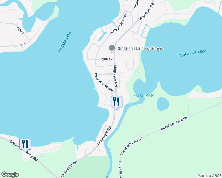 map of restaurants, bars, coffee shops, grocery stores, and more near 9558 Portage Lake Avenue in Pinckney