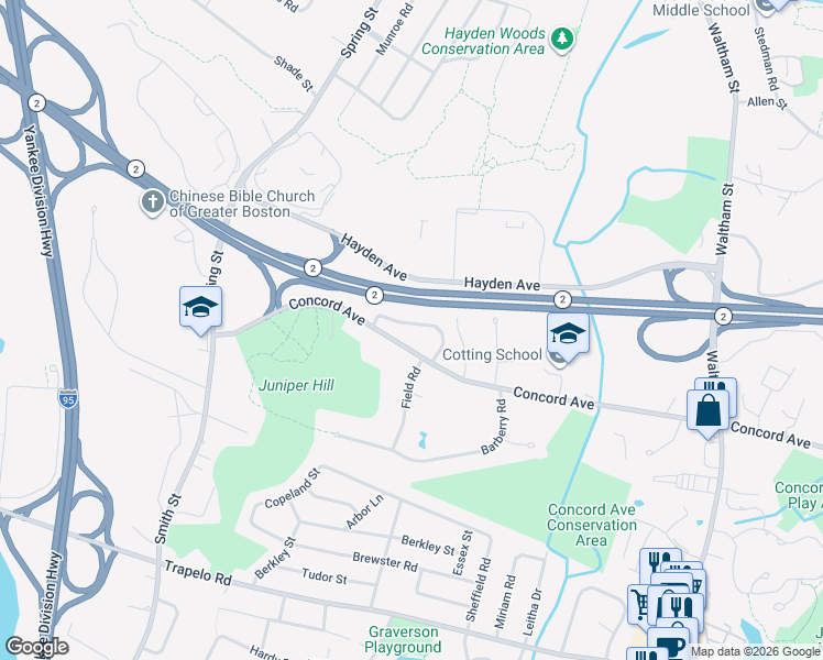 map of restaurants, bars, coffee shops, grocery stores, and more near 19 Benjamin Road in Lexington
