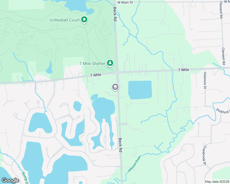 map of restaurants, bars, coffee shops, grocery stores, and more near 18831 Beck Road in Northville