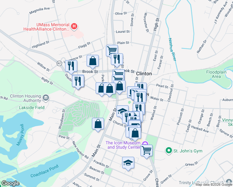 map of restaurants, bars, coffee shops, grocery stores, and more near 6 Sterling Street in Clinton