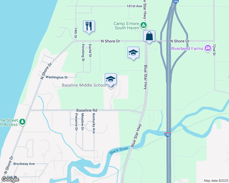 map of restaurants, bars, coffee shops, grocery stores, and more near 7357 Baseline Road in South Haven