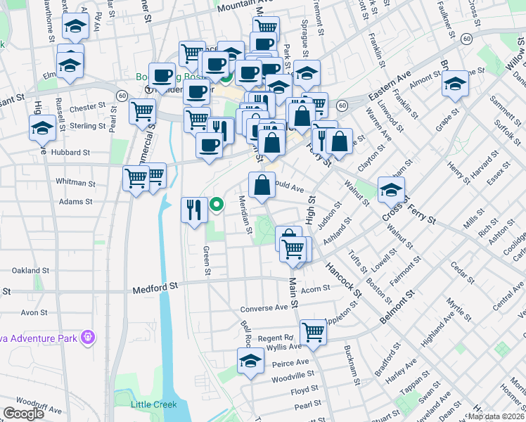 map of restaurants, bars, coffee shops, grocery stores, and more near in Malden