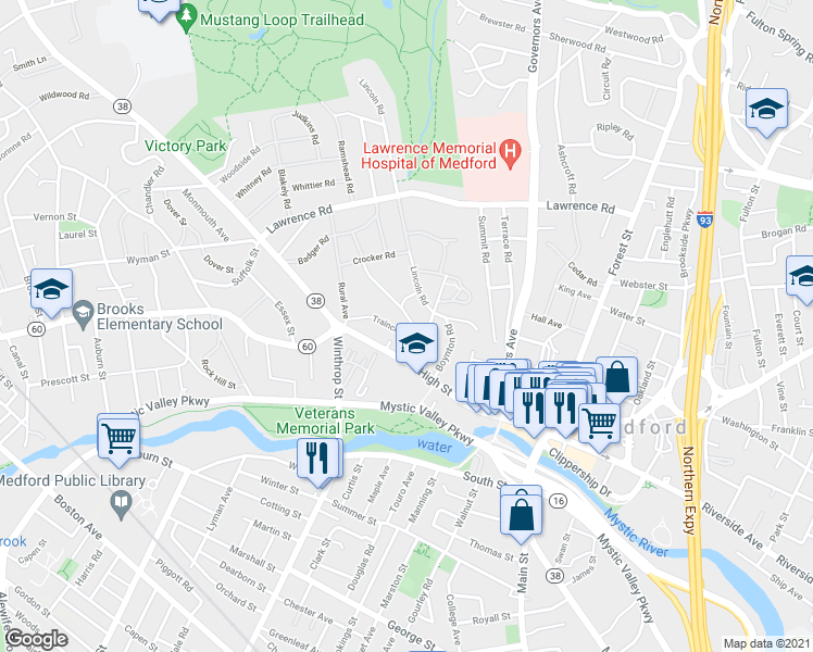 map of restaurants, bars, coffee shops, grocery stores, and more near 70 Traincroft NorthWest in Medford