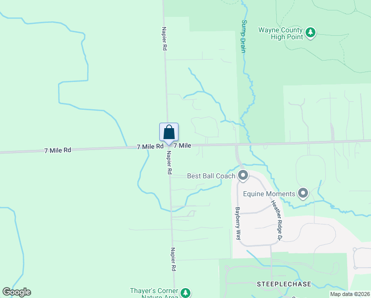 map of restaurants, bars, coffee shops, grocery stores, and more near 51275 West Seven Mile Road in Northville