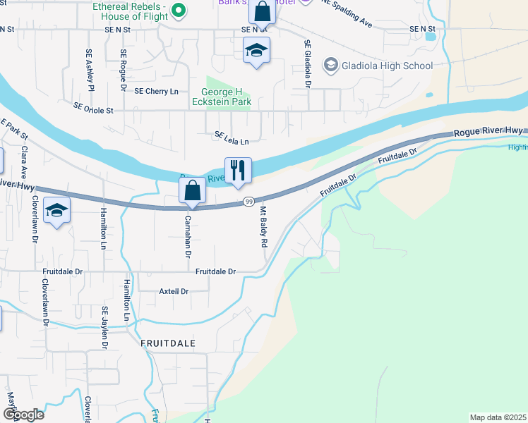 map of restaurants, bars, coffee shops, grocery stores, and more near 2049 Rogue River Highway in Grants Pass