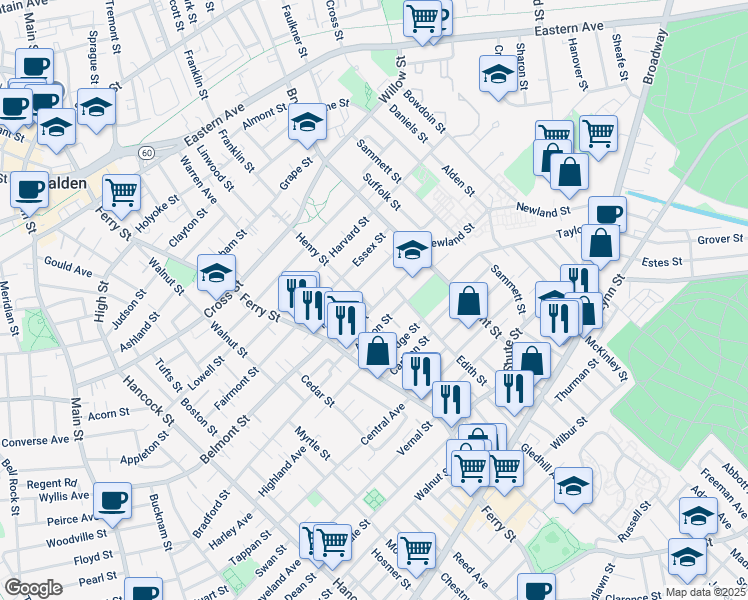 map of restaurants, bars, coffee shops, grocery stores, and more near 69 Rich Street in Everett