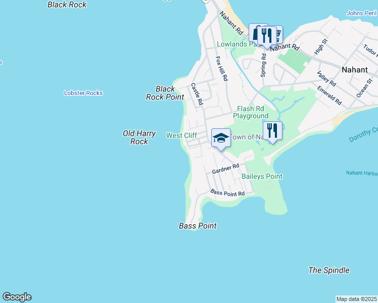 map of restaurants, bars, coffee shops, grocery stores, and more near 1 Range Road in Nahant