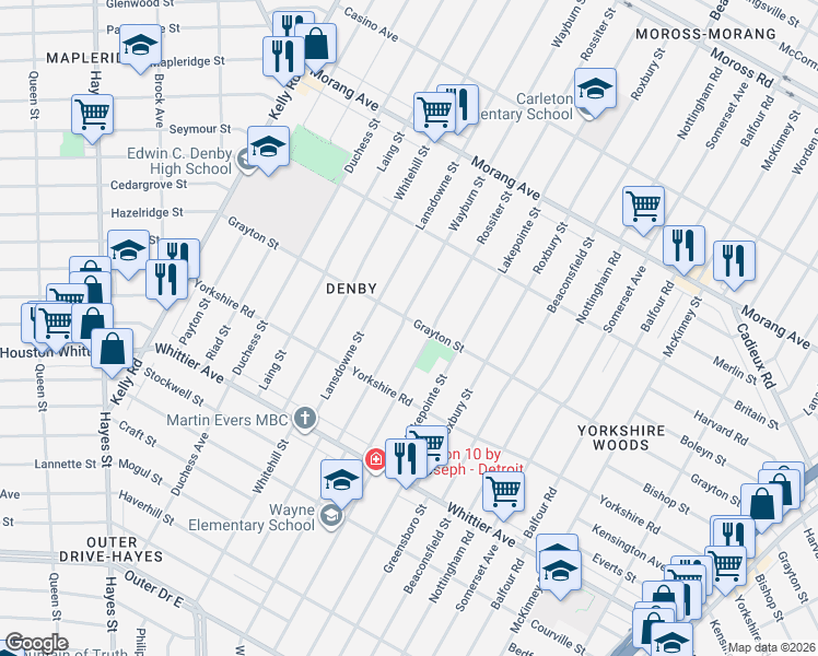 map of restaurants, bars, coffee shops, grocery stores, and more near 11326 Wayburn Street in Detroit