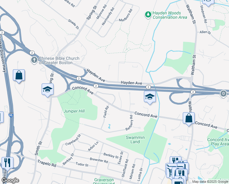 map of restaurants, bars, coffee shops, grocery stores, and more near 9 Benjamin Road in Lexington