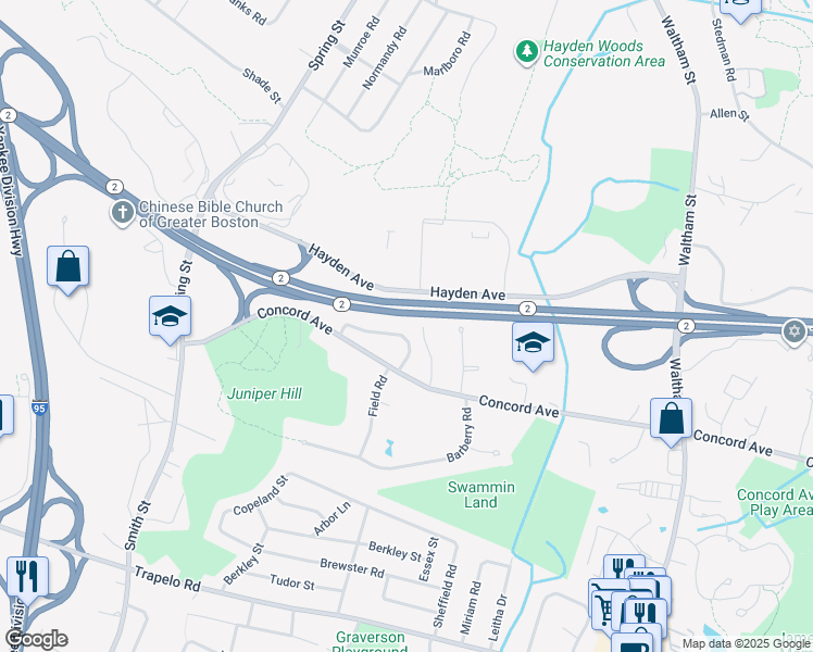 map of restaurants, bars, coffee shops, grocery stores, and more near 9 Benjamin Road in Lexington