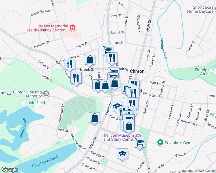 map of restaurants, bars, coffee shops, grocery stores, and more near 23 Sterling Street in Clinton
