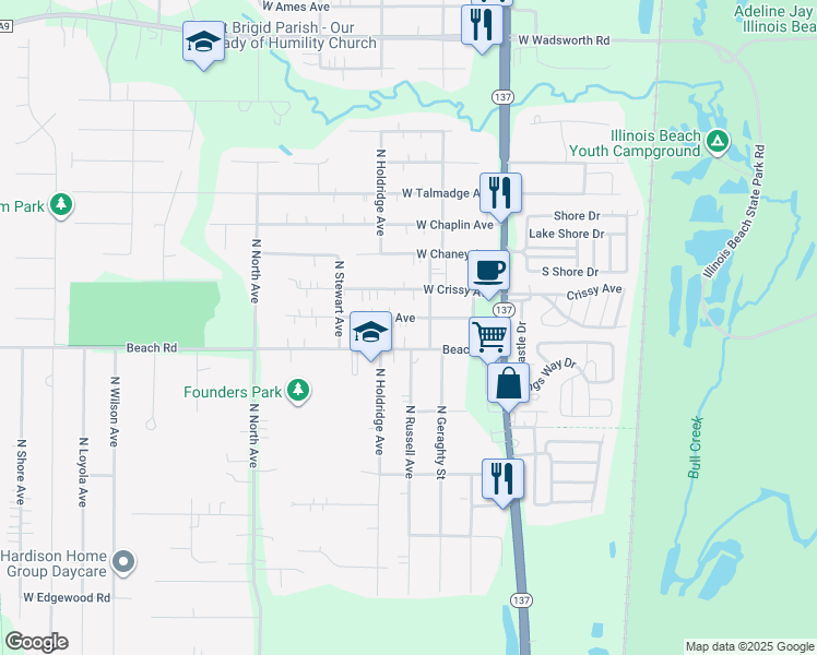 map of restaurants, bars, coffee shops, grocery stores, and more near 10187 West Ford Avenue in Beach Park