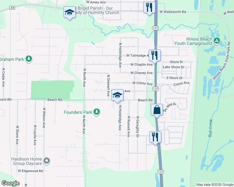 map of restaurants, bars, coffee shops, grocery stores, and more near 10279 W Ford Ave in Beach Park