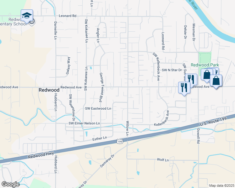 map of restaurants, bars, coffee shops, grocery stores, and more near 1503 Agape Way in Grants Pass