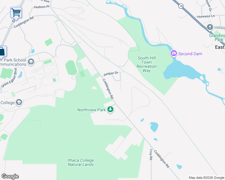 map of restaurants, bars, coffee shops, grocery stores, and more near 335 Coddington Road in Ithaca