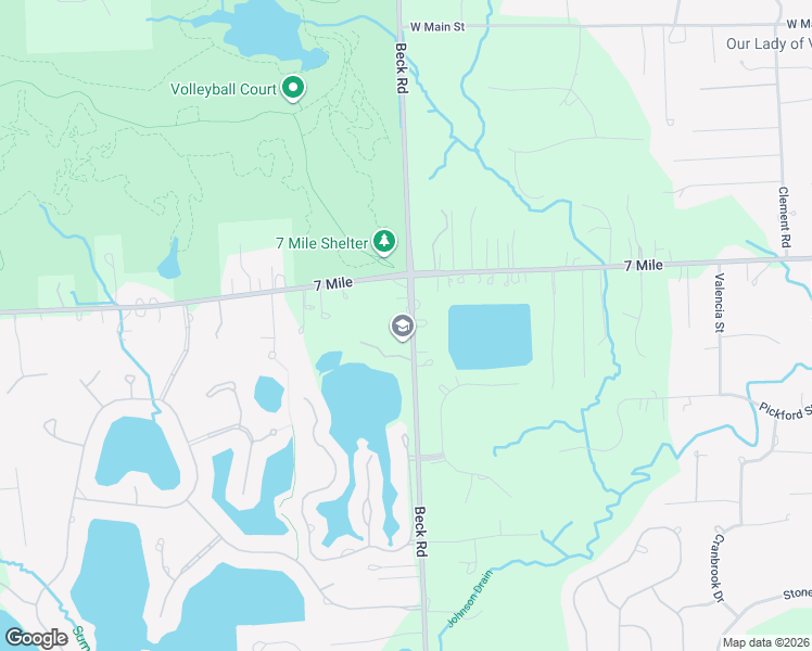 map of restaurants, bars, coffee shops, grocery stores, and more near 18831 Beck Road in Northville