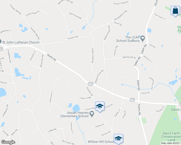 map of restaurants, bars, coffee shops, grocery stores, and more near 11 Cedar Creek Road in Sudbury