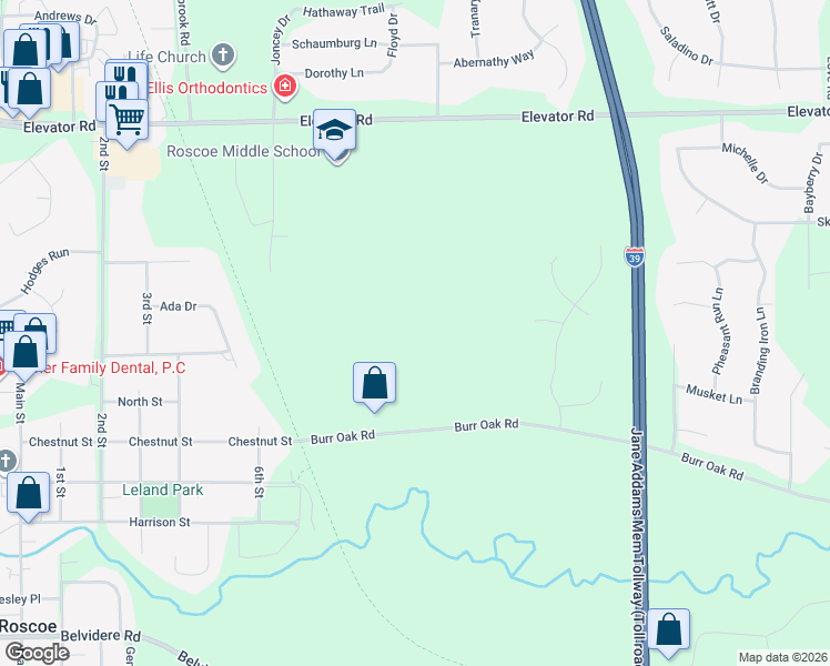 map of restaurants, bars, coffee shops, grocery stores, and more near in Roscoe
