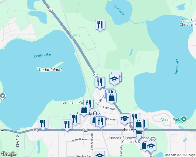 map of restaurants, bars, coffee shops, grocery stores, and more near 312 North Illinois 83 in Lake Villa