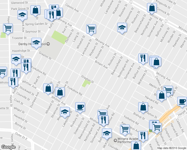 map of restaurants, bars, coffee shops, grocery stores, and more near 11251 Lakepointe Street in Detroit
