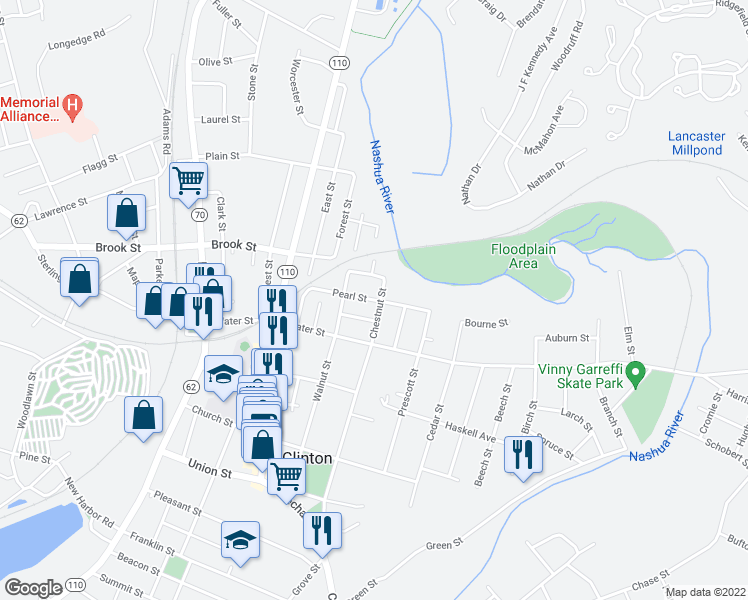 map of restaurants, bars, coffee shops, grocery stores, and more near 87 Pearl Street in Clinton