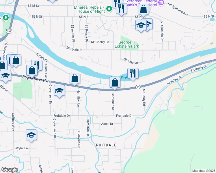 map of restaurants, bars, coffee shops, grocery stores, and more near 1730 Rogue River Highway in Grants Pass