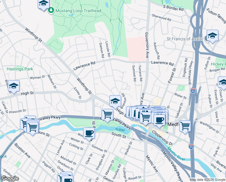 map of restaurants, bars, coffee shops, grocery stores, and more near 70 Traincroft NorthWest in Medford