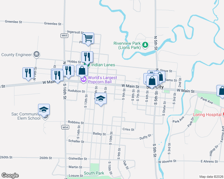 map of restaurants, bars, coffee shops, grocery stores, and more near 1000 Audubon Street in Sac City