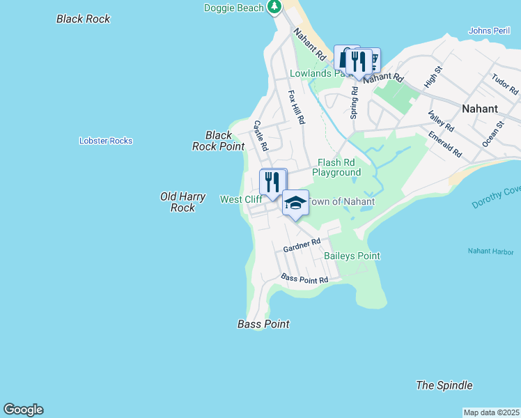 map of restaurants, bars, coffee shops, grocery stores, and more near 1 Range Road in Nahant
