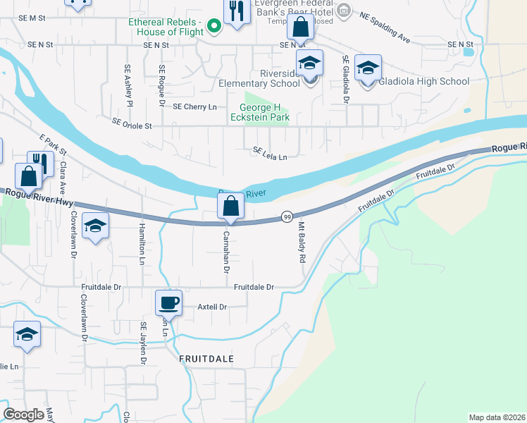 map of restaurants, bars, coffee shops, grocery stores, and more near 1919 Rogue River Hwy in Grants Pass