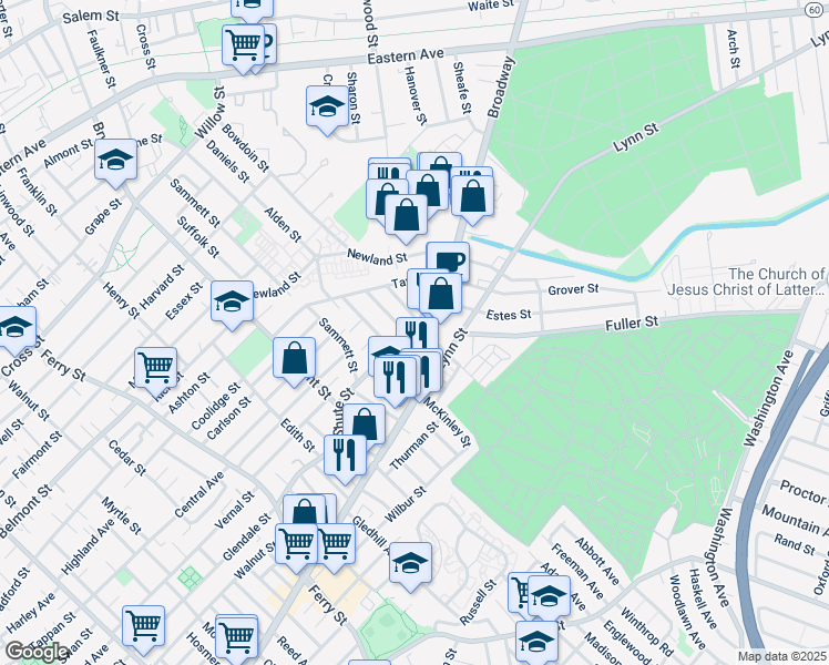 map of restaurants, bars, coffee shops, grocery stores, and more near 19 Porter Street in Everett