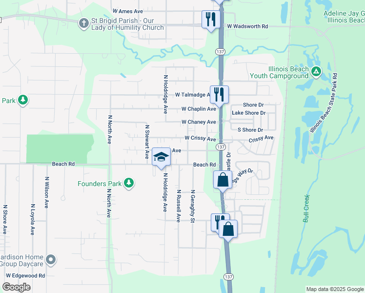 map of restaurants, bars, coffee shops, grocery stores, and more near 10187 West Ford Avenue in Beach Park