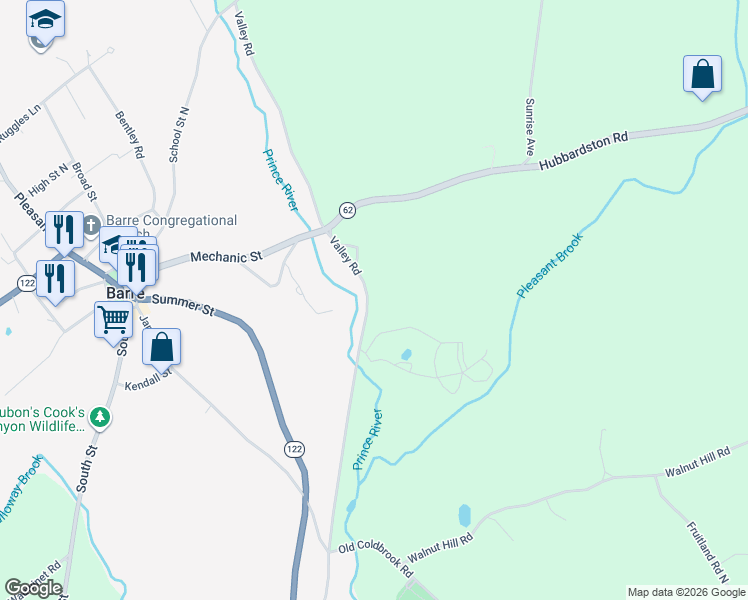 map of restaurants, bars, coffee shops, grocery stores, and more near 446 Valley Road in Barre
