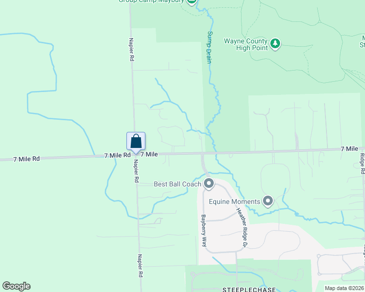 map of restaurants, bars, coffee shops, grocery stores, and more near 50991 7 Mile Road in Northville